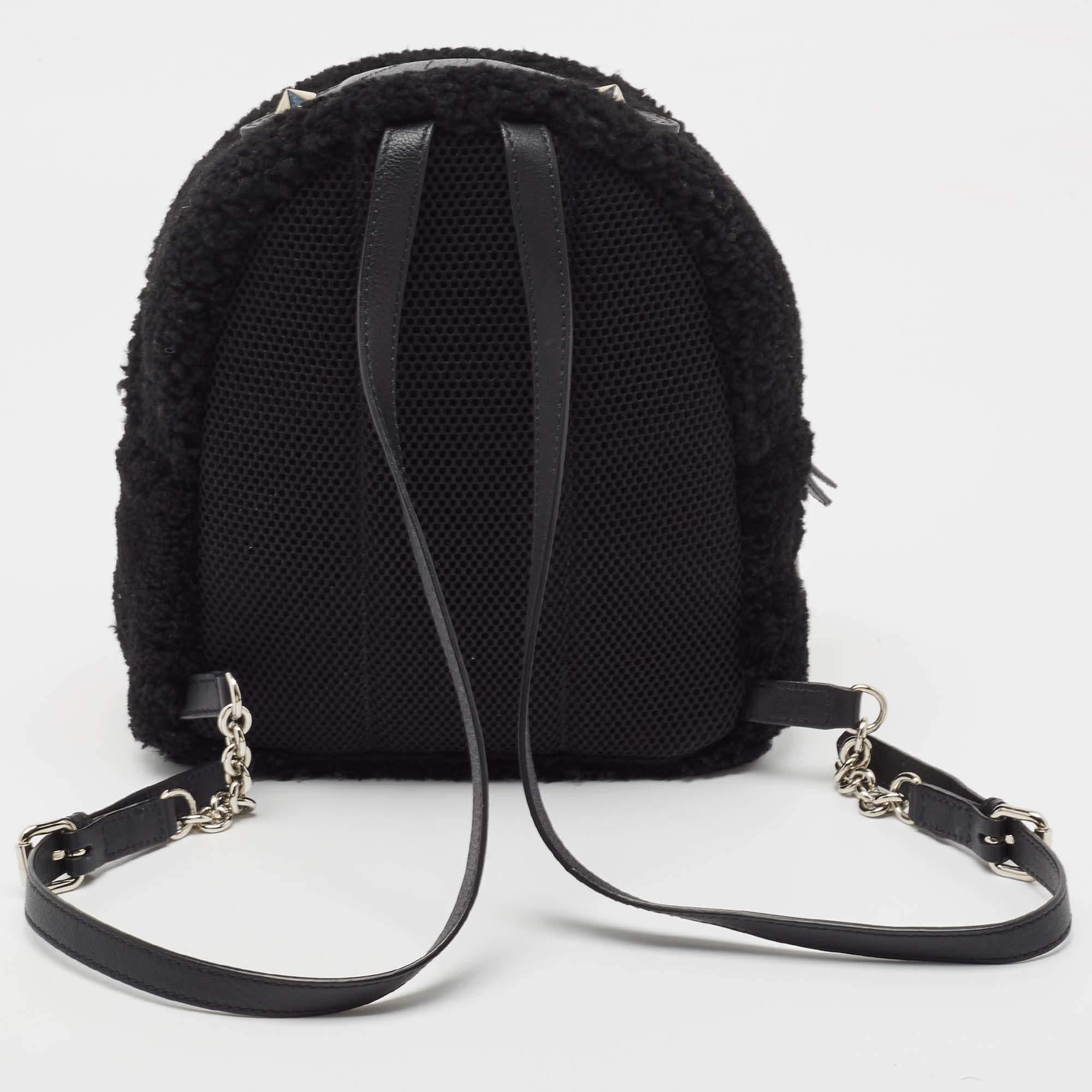 Fendi Black Shearling and Leather Monster Backpack 3