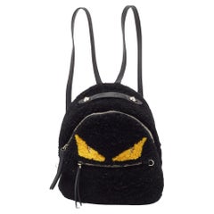Used Fendi Black Shearling and Leather Monster Backpack