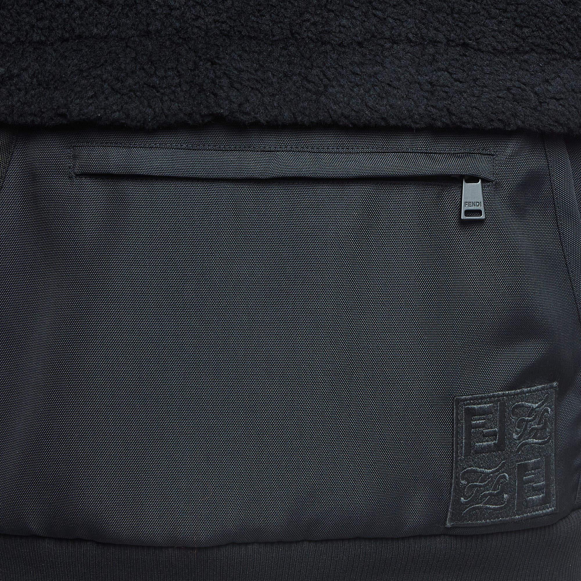 Fendi Black Shearling Pocket Detail Crew Neck Sweater S In Excellent Condition For Sale In Dubai, Al Qouz 2