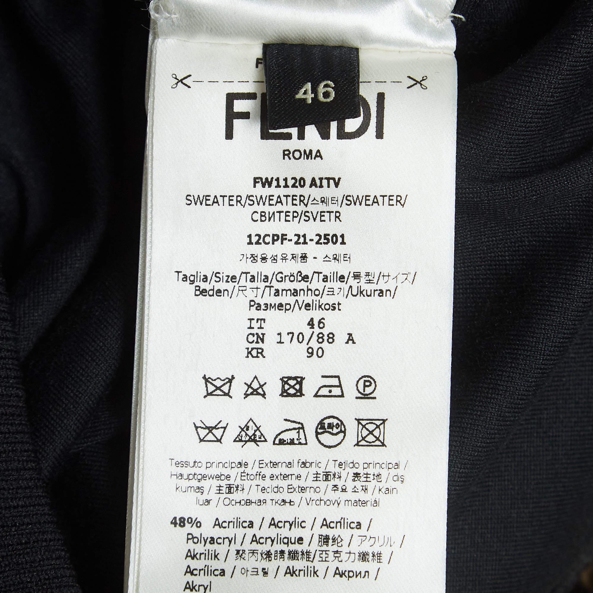 Men's Fendi Black Shearling Pocket Detail Crew Neck Sweater S For Sale