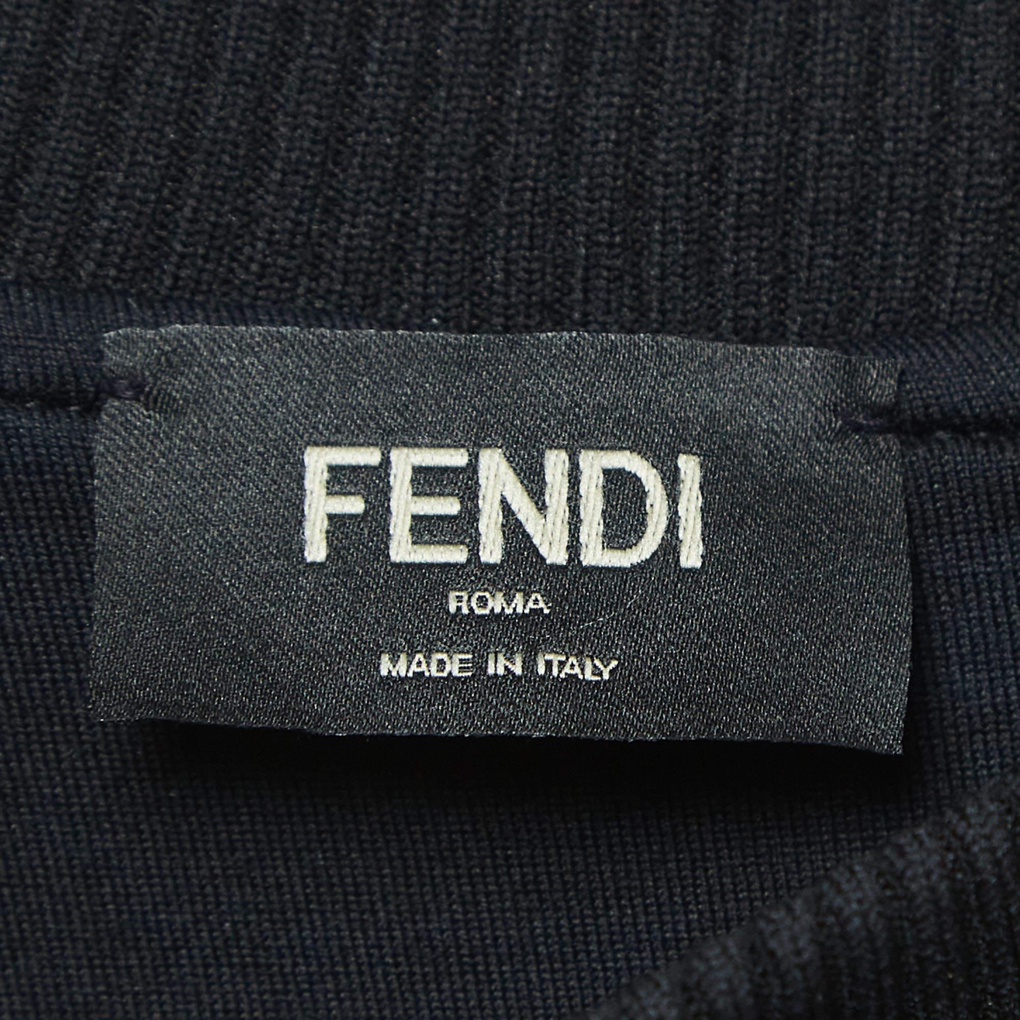 Fendi Black Shearling Pocket Detail Crew Neck Sweater S For Sale 1