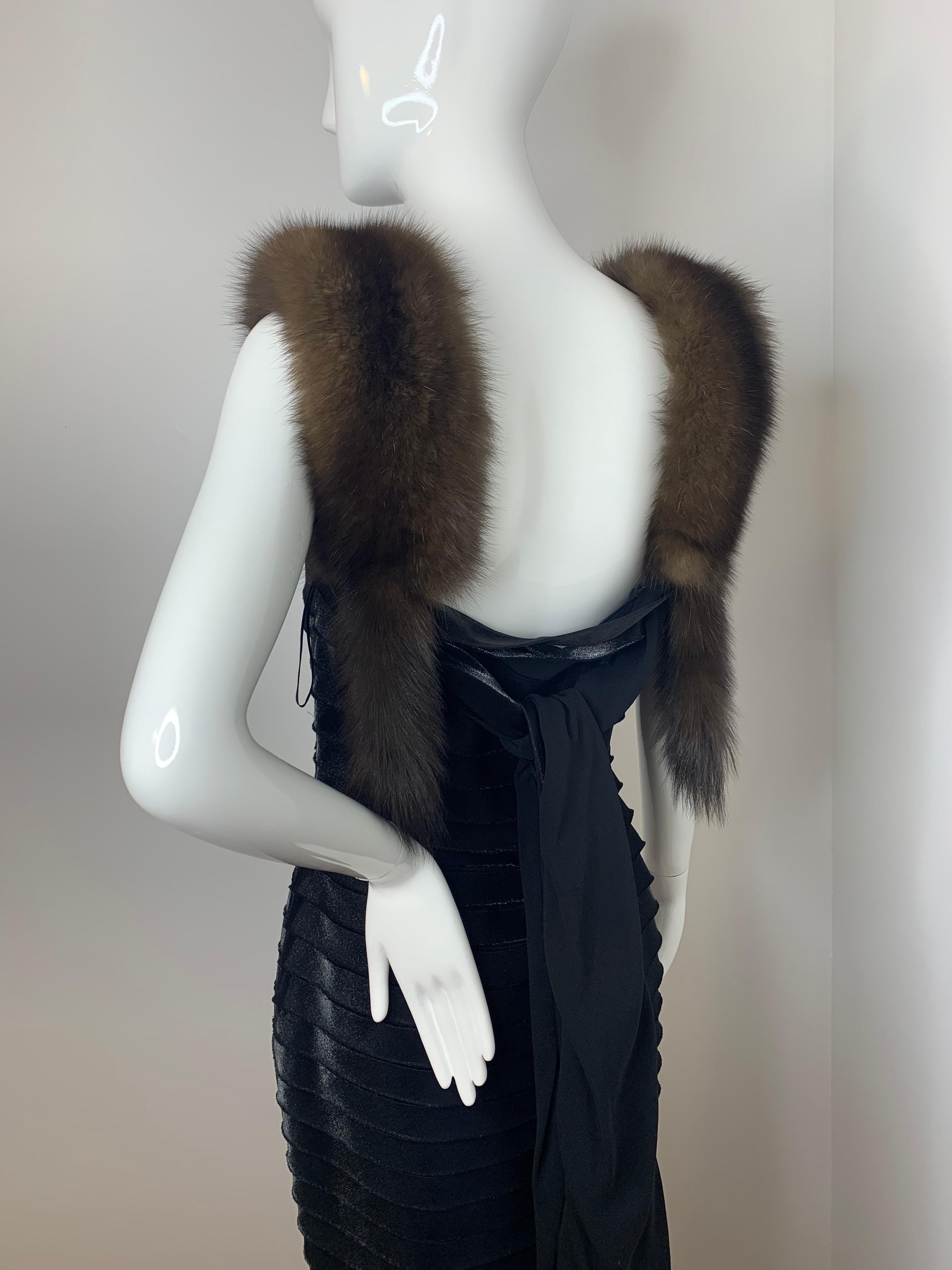 Fendi black shimmer silk and Russian Sable gown dress  In Excellent Condition For Sale In Annandale, VA