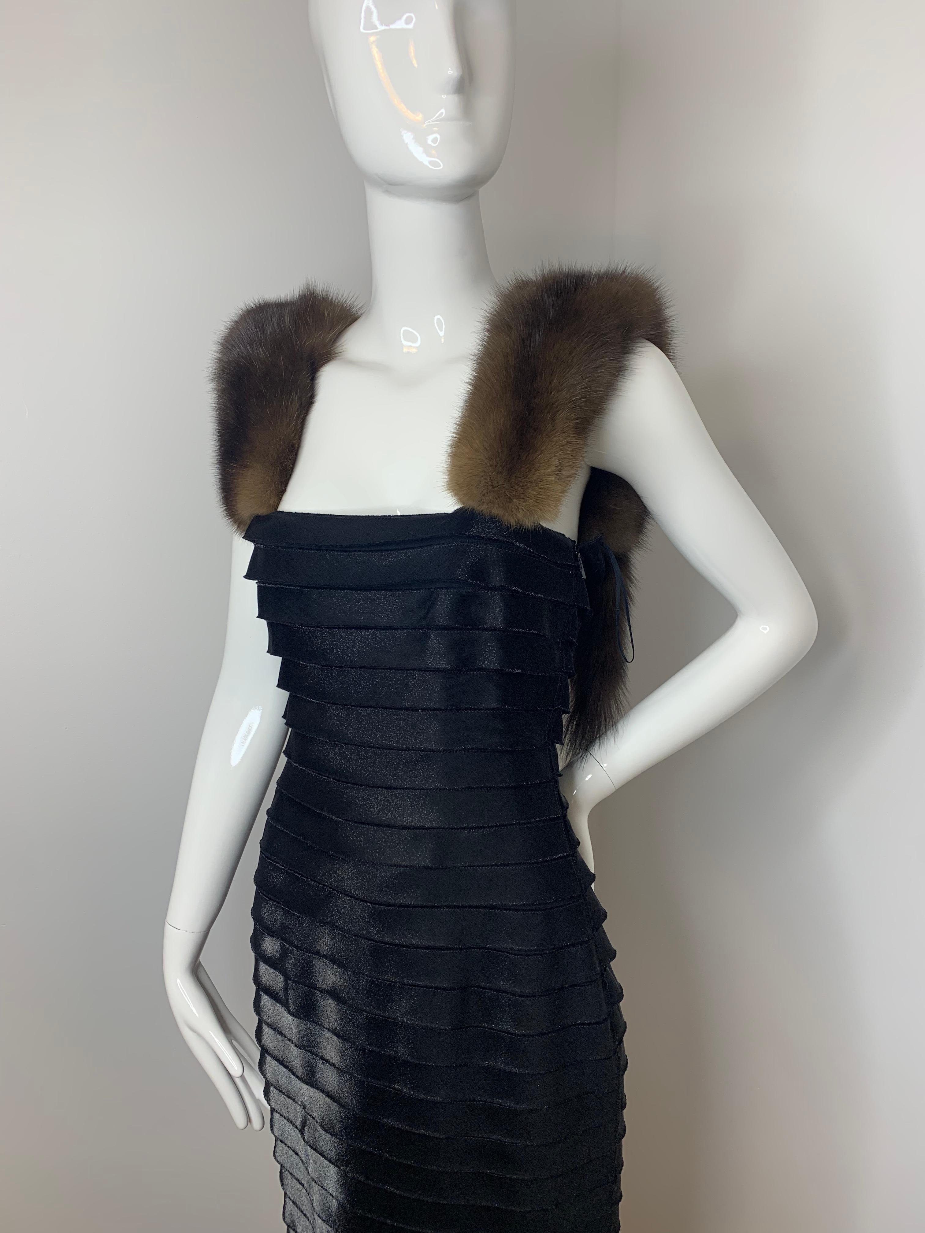 Fendi black shimmer silk and Russian Sable gown dress  For Sale 1