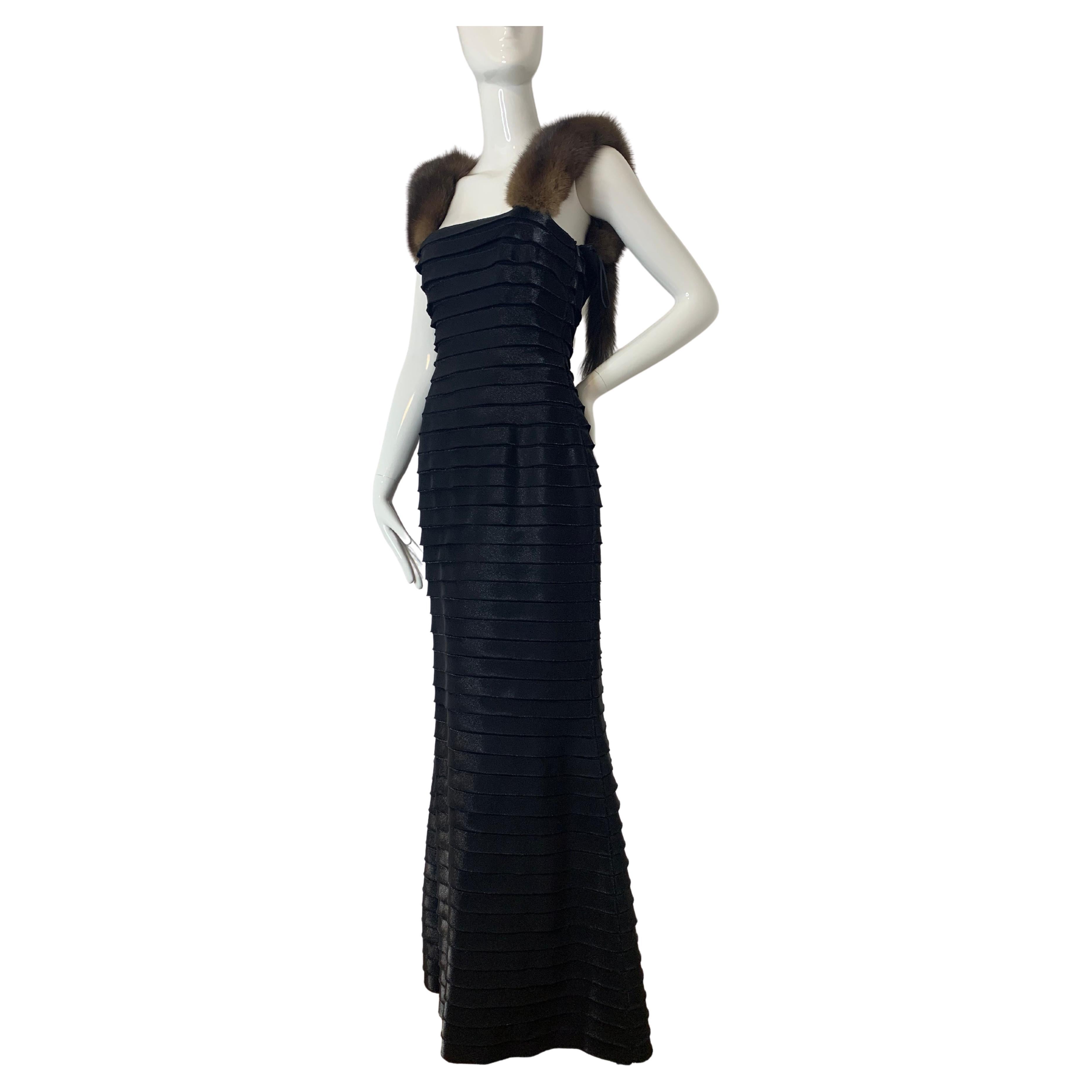 Fendi 1999 black shimmer silk and Russian Sable gown dress  For Sale