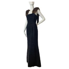 Fendi black shimmer silk and Russian Sable gown dress 