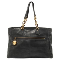 Fendi Black Shimmer Suede Front Zip Chain Tote