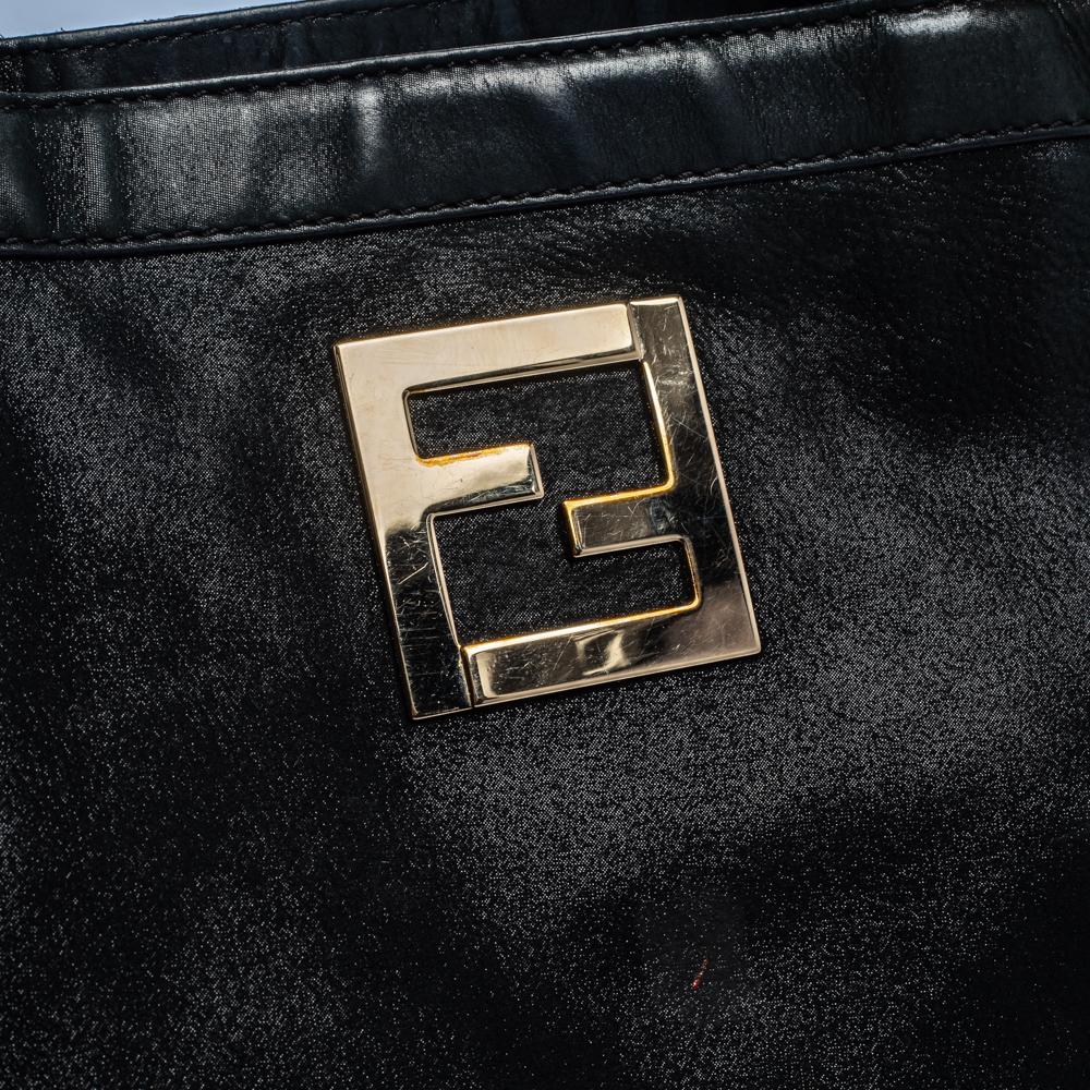 Fendi Black Shimmery Suede Chain Detail Handle Tote 2