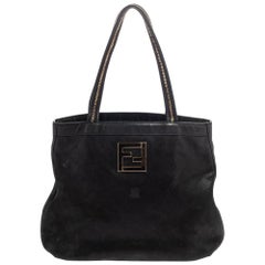 Fendi Black Shimmery Suede Chain Detail Handle Tote