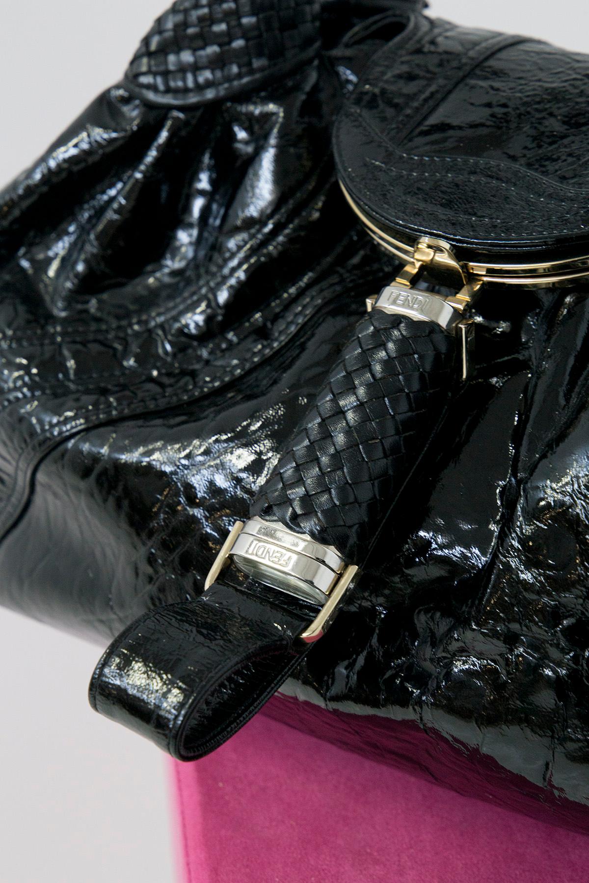 FENDI Black Shiny Leather Bag For Sale 1