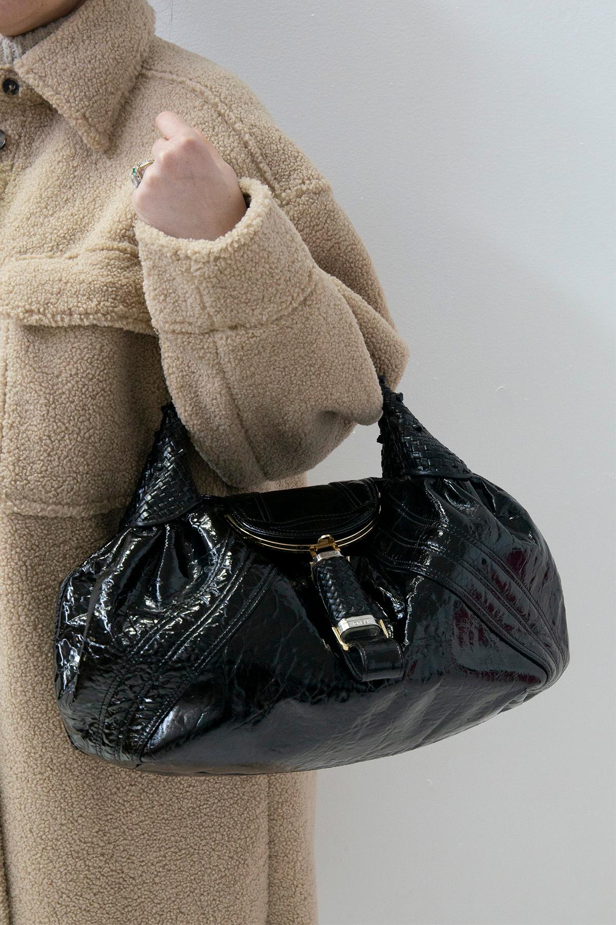 FENDI Black Shiny Leather Bag For Sale 2