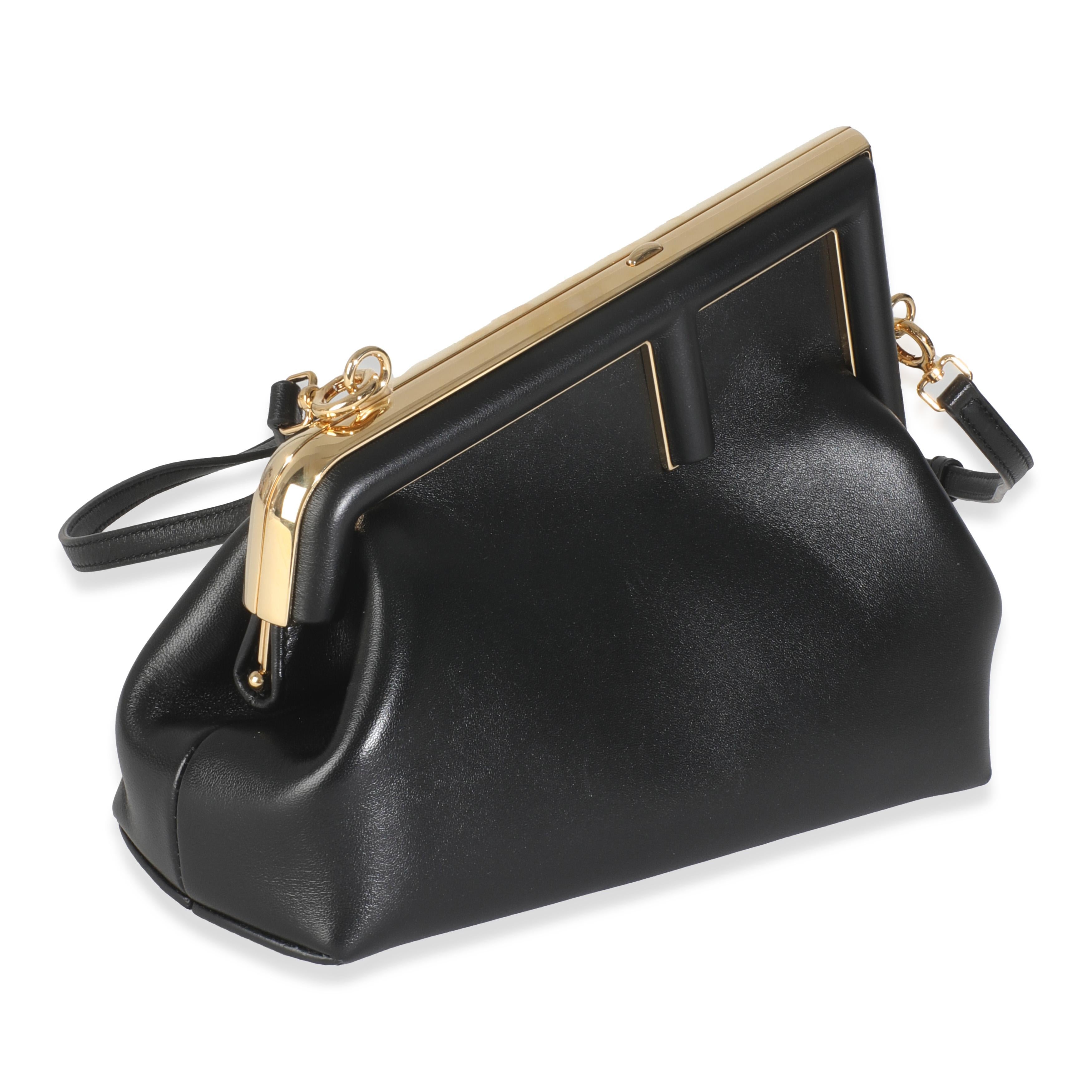 Fendi Black Shiny Nappa Medium Fendi First In Excellent Condition For Sale In New York, NY