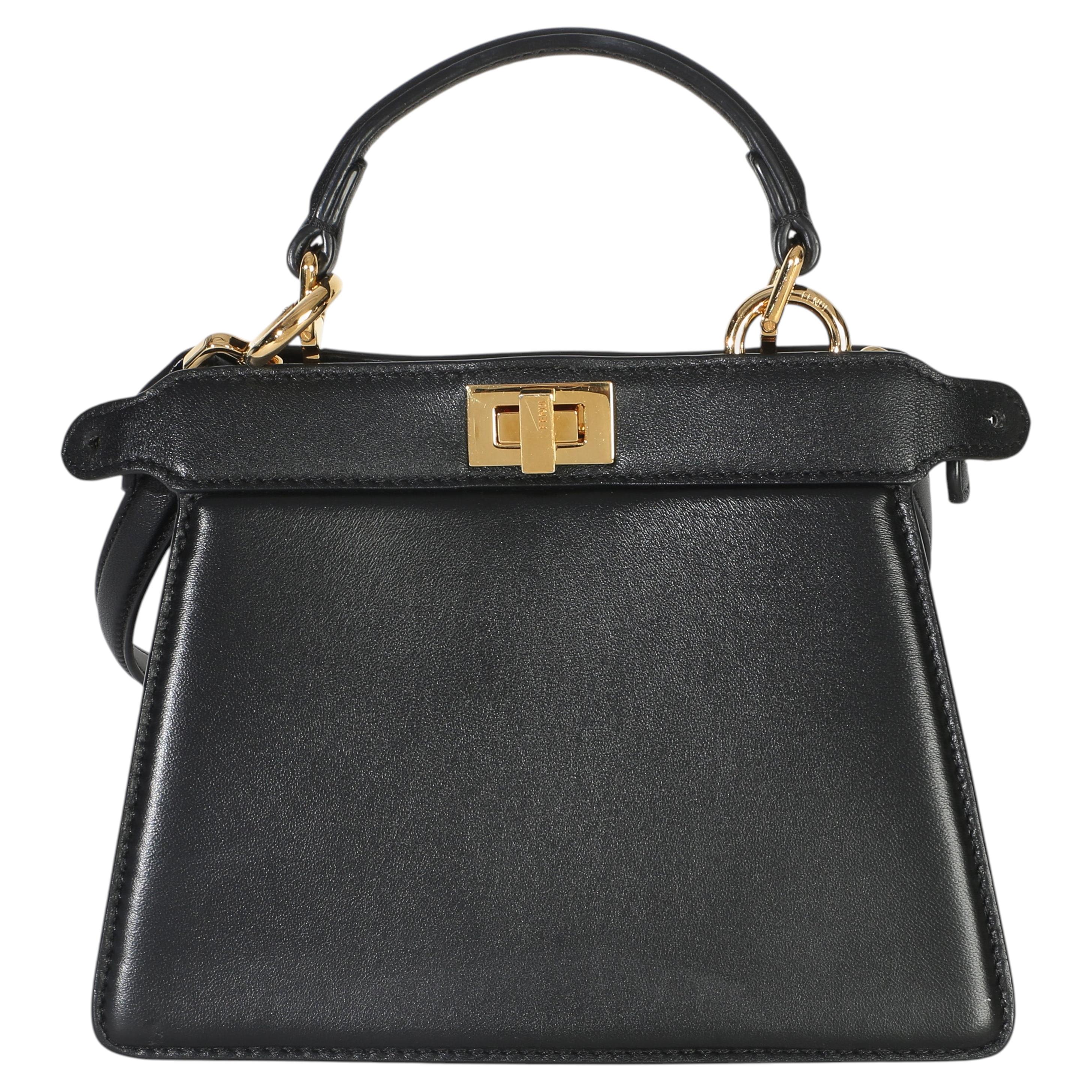 Fendi Black Shiny Nappa Petite Peekaboo I SEE U Satchel