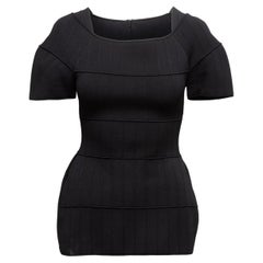 Fendi Black Short Sleeve Ribbed Top