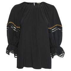 Fendi Schwarzes Top mit Ballonärmeln aus Seide S