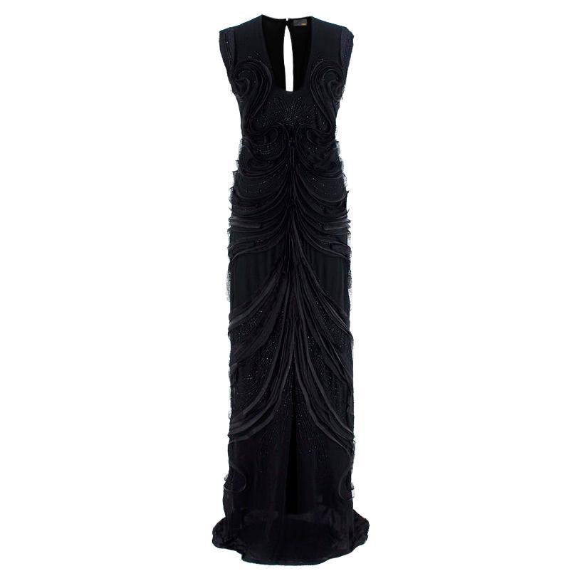 Fendi Black Silk Chiffon 3-D Embellished Sleeveless Gown For Sale