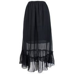 Retro Fendi Black Silk Chiffon Long Flared Skirt