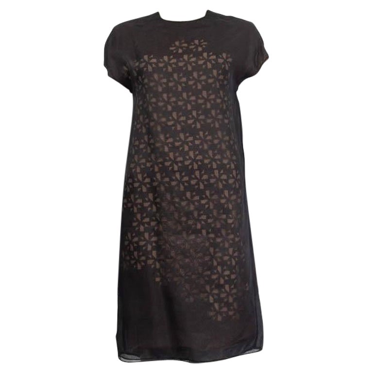 FENDI, abito in seta nera FLORAL CUT-OUT LAYERED Shift Dress 38 XS