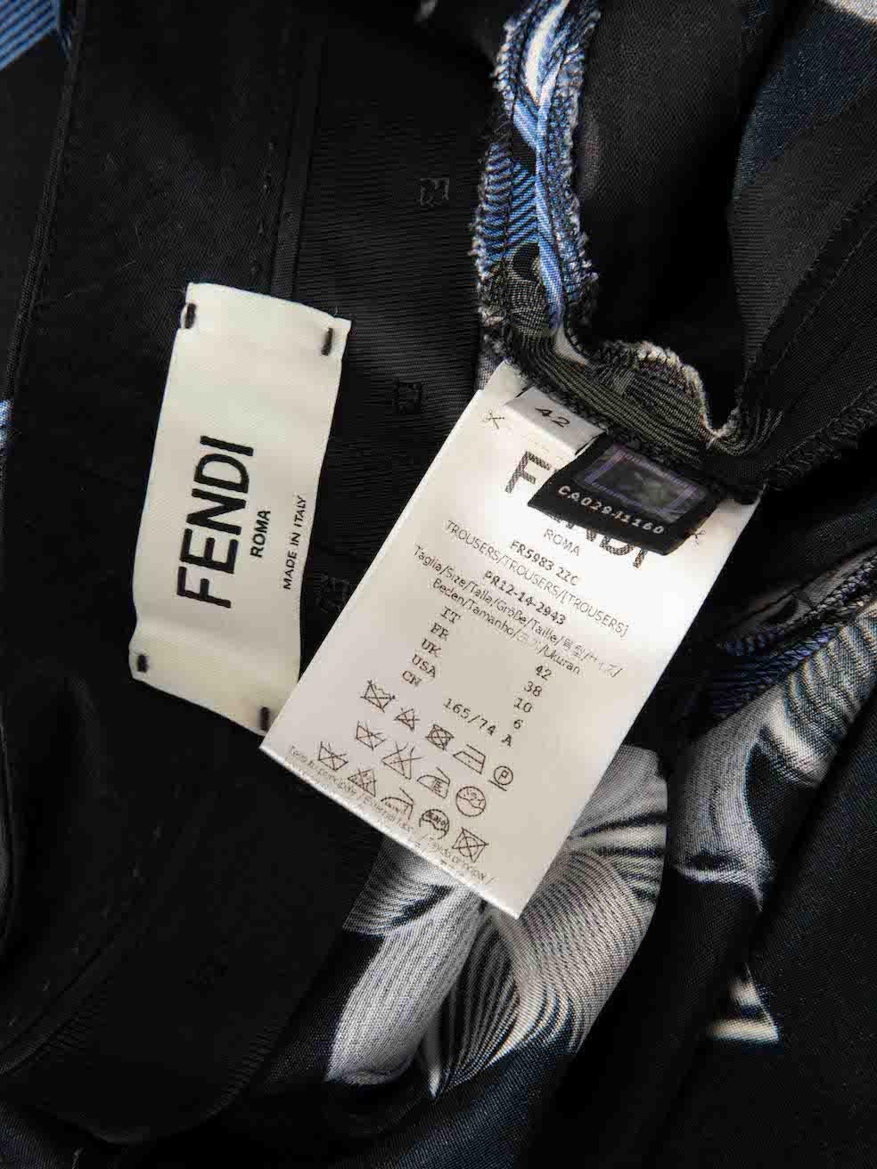 Women's Fendi Black Silk Flower Printed Trousers Size M For Sale