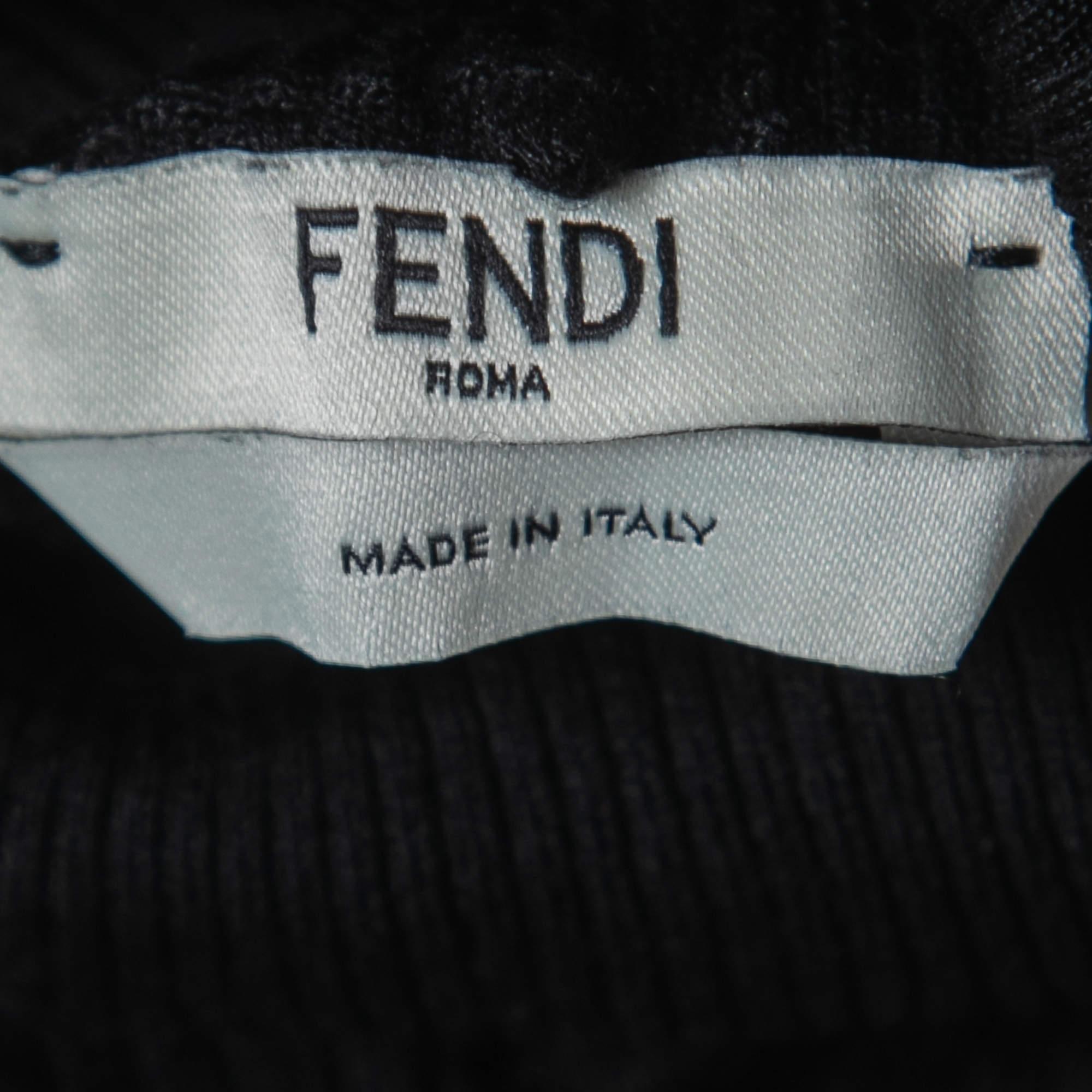 Fendi Black Silk Knit Contrast Hem Detail Turtleneck Pullover M For Sale 1