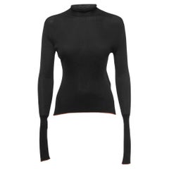 Fendi Black Silk Knit Contrast Hem Detail Turtleneck Pullover M