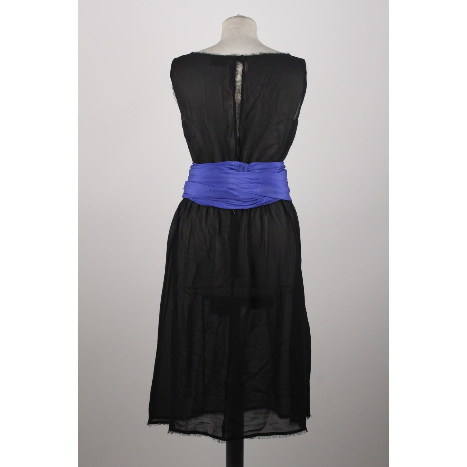 Women's Fendi Black Silk Sleeveless Dress with Blue Belt Size 44 IT