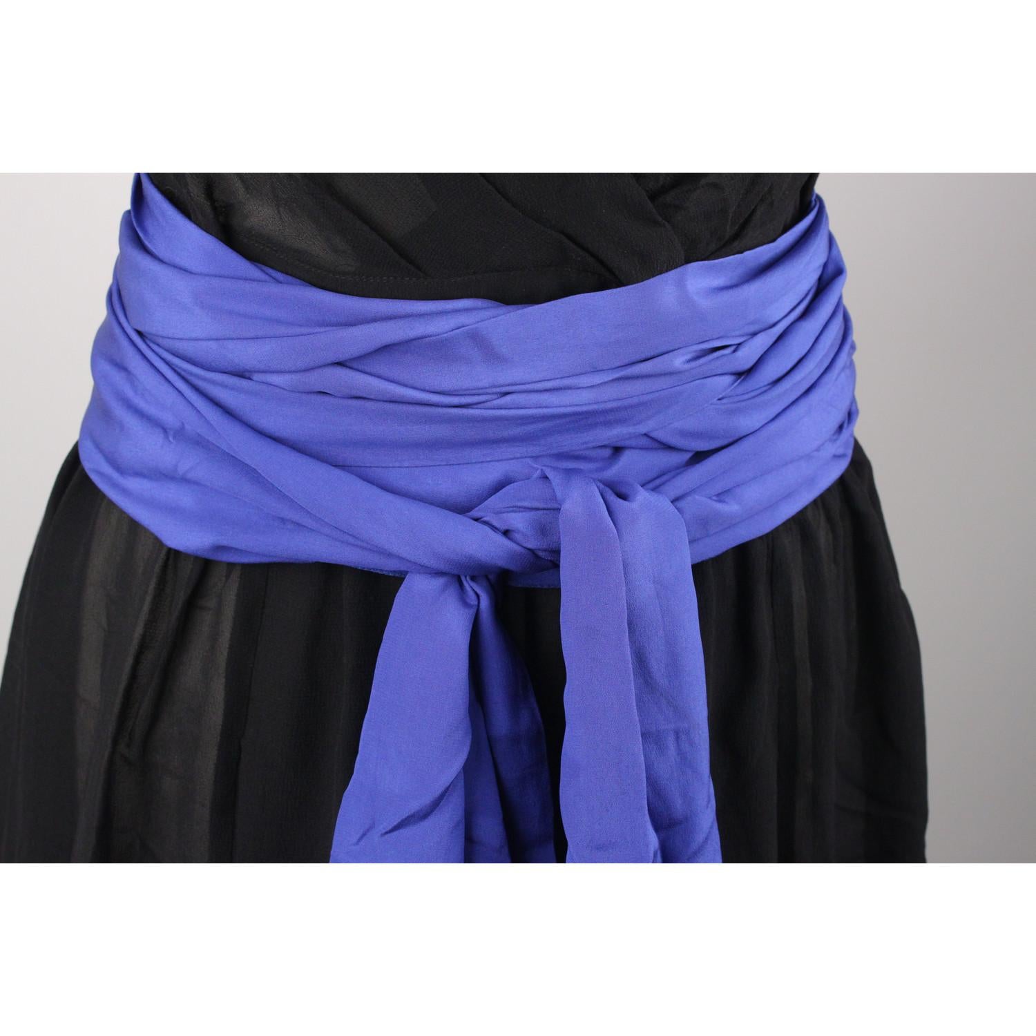 Fendi Black Silk Sleeveless Dress with Blue Belt Size 44 IT 2