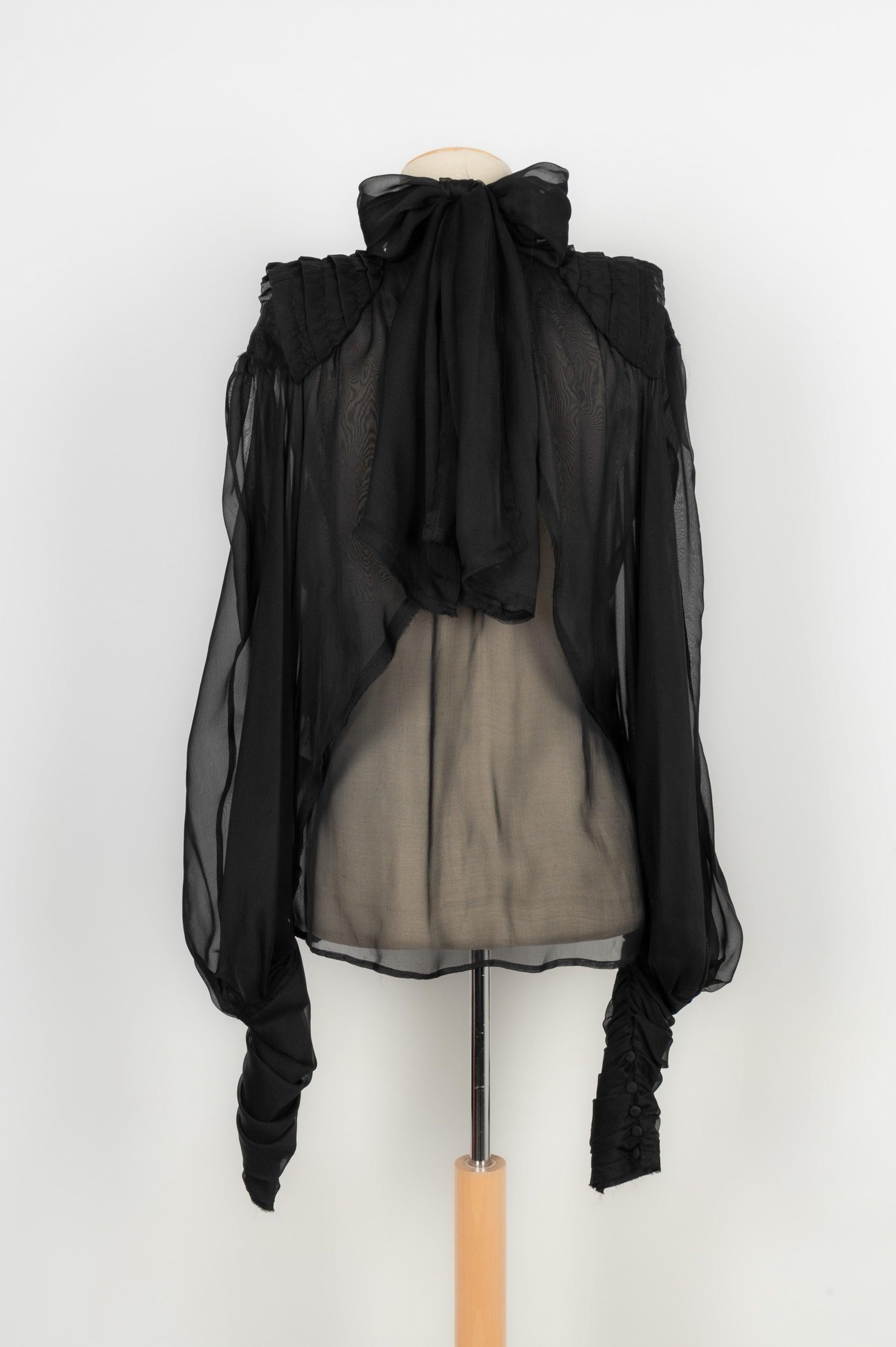 Fendi Black Silk Transparent Blouse In Excellent Condition For Sale In SAINT-OUEN-SUR-SEINE, FR