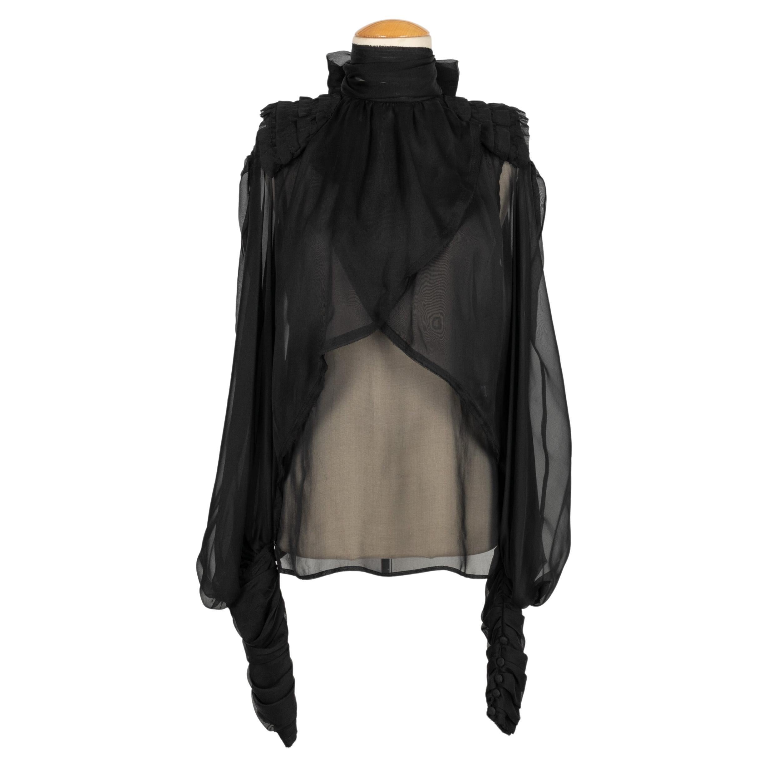 Fendi Black Silk Transparent Blouse For Sale