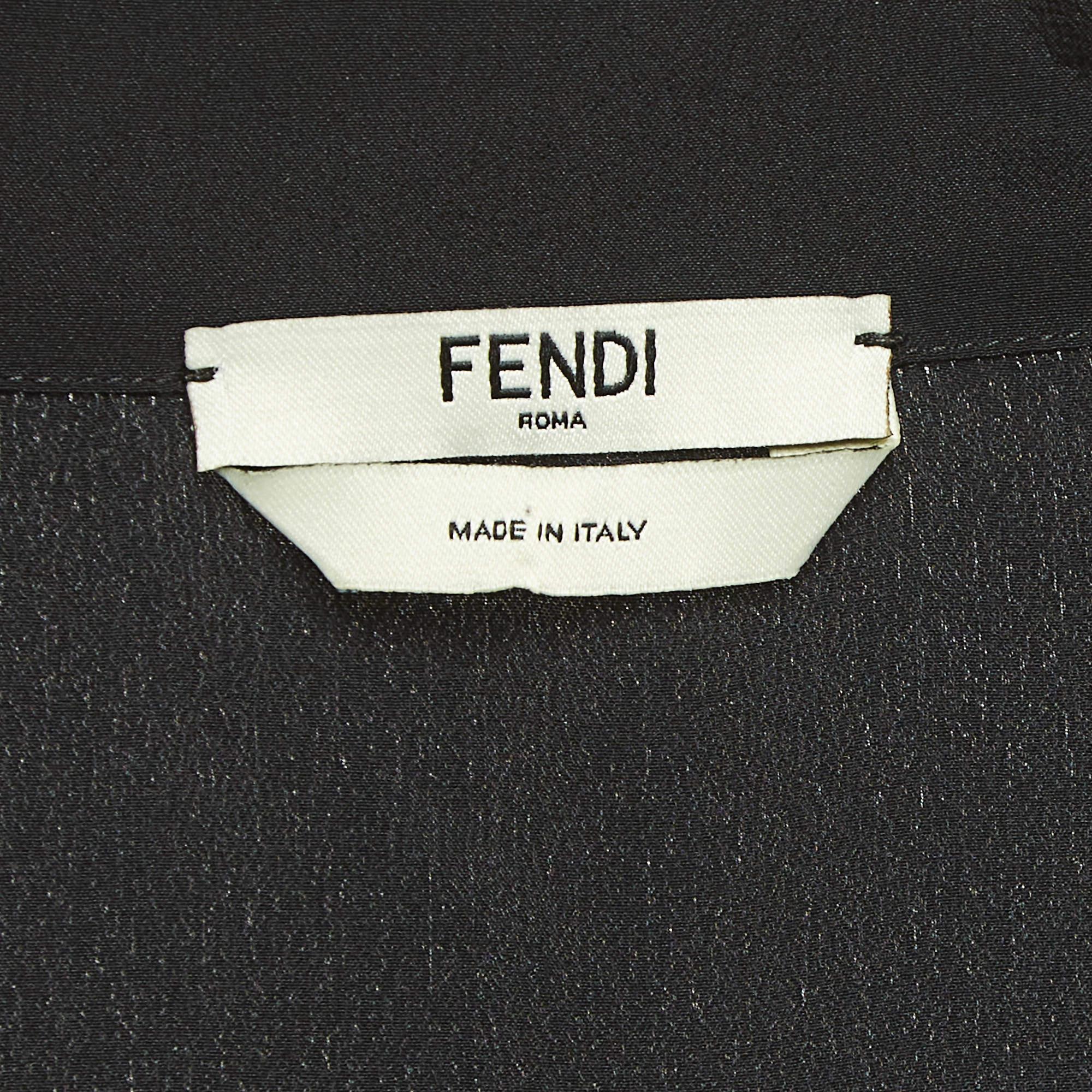 Women's Fendi Black Silk V Neck Collared Button Front Shirt L