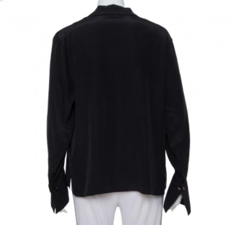 Fendi Black Silk V Neck Collared Button Front Shirt L For Sale 1