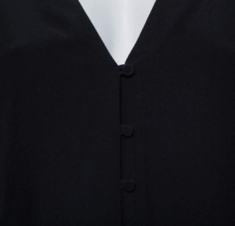 Fendi Black Silk V Neck Collared Button Front Shirt L For Sale 2