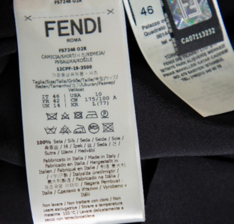 Fendi Black Silk V Neck Collared Button Front Shirt L For Sale 5