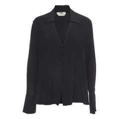 Fendi Black Silk V Neck Collared Button Front Shirt L