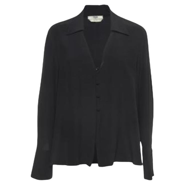 Fendi Black Silk V Neck Collared Button Front Shirt L For Sale