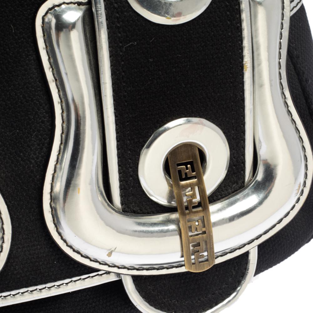 Fendi Black/Silver Canvas and Patent Leather B Bis Shoulder Bag 5