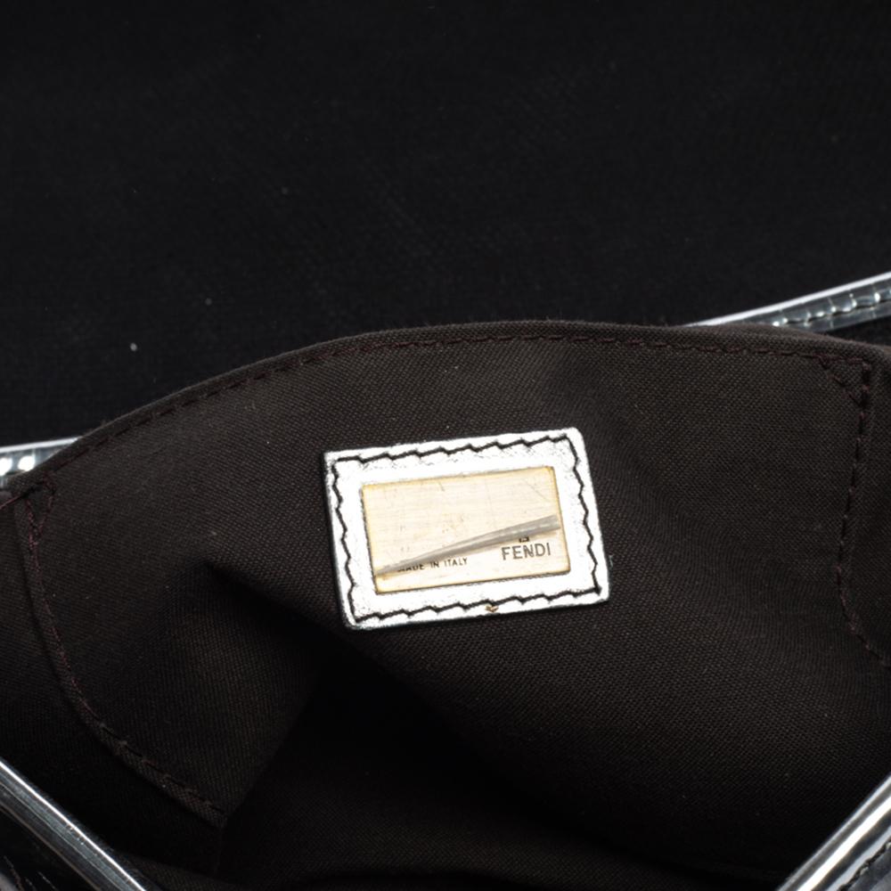 Fendi Black/Silver Canvas and Patent Leather B Bis Shoulder Bag 6
