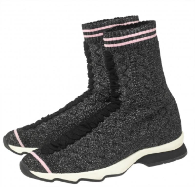 Fendi Black/Silver Glitter Knit Fabric High-Top Sock Sneakers Size 38 In Good Condition For Sale In Dubai, Al Qouz 2