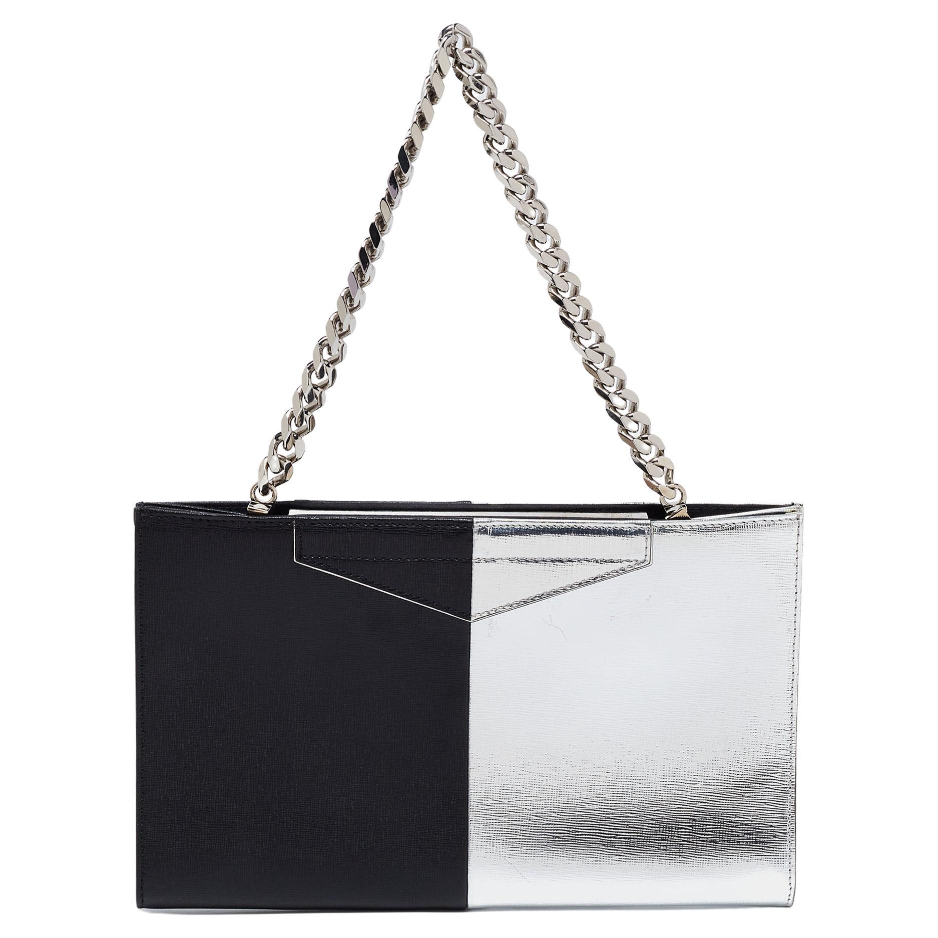 Fendi Black/Silver Leather Chain Clutch