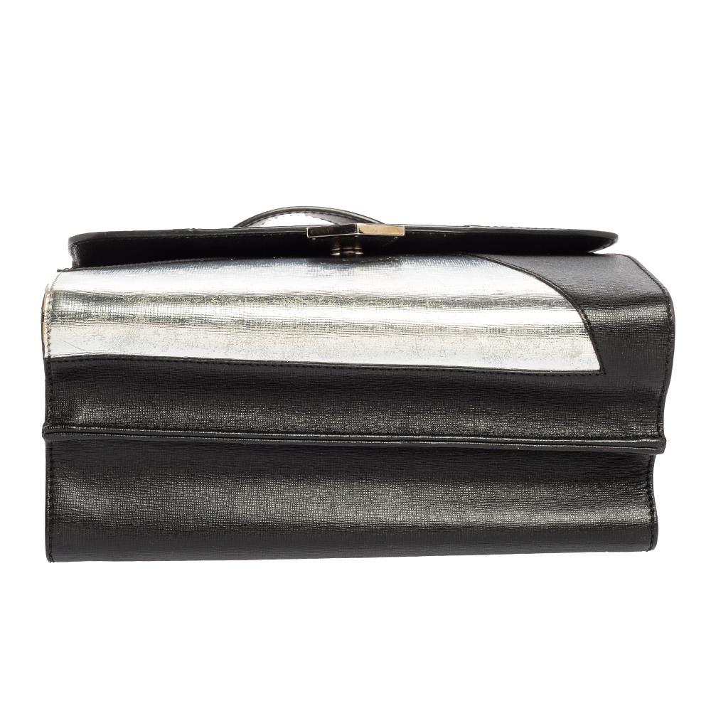 Women's Fendi Black/Silver Leather Small Demi Jour Top Handle Bag