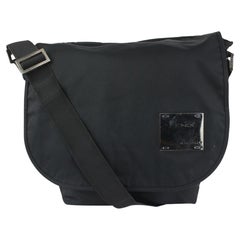 Used Fendi Black Silver Plaque Messenger Bag 1013f24