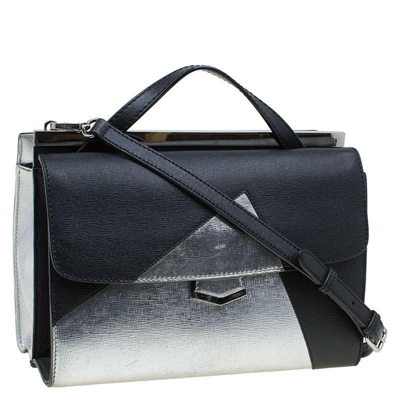 Fendi Black/Silver Textured Leather Small Color Block Demi Jour Shoulder Bag 6