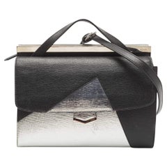 Fendi Black/Silver Textured Leather Small Demi Jour Top Handle Bag