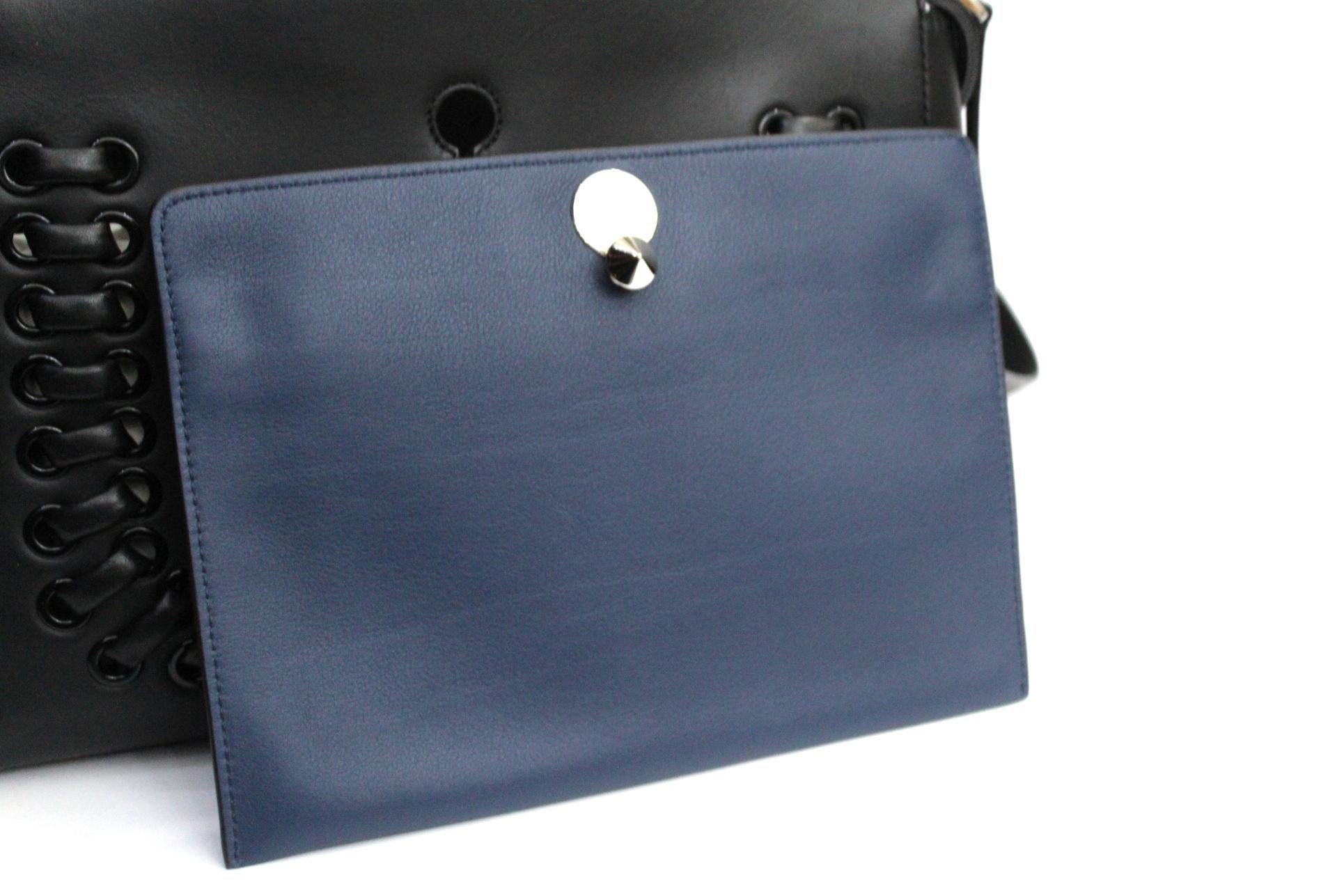 Women's FENDI Black Smooth Calfskin Leather Dotcom Satchel Bag