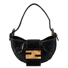 FENDI Black Snake Skin Evening Zucca Mini Handbag