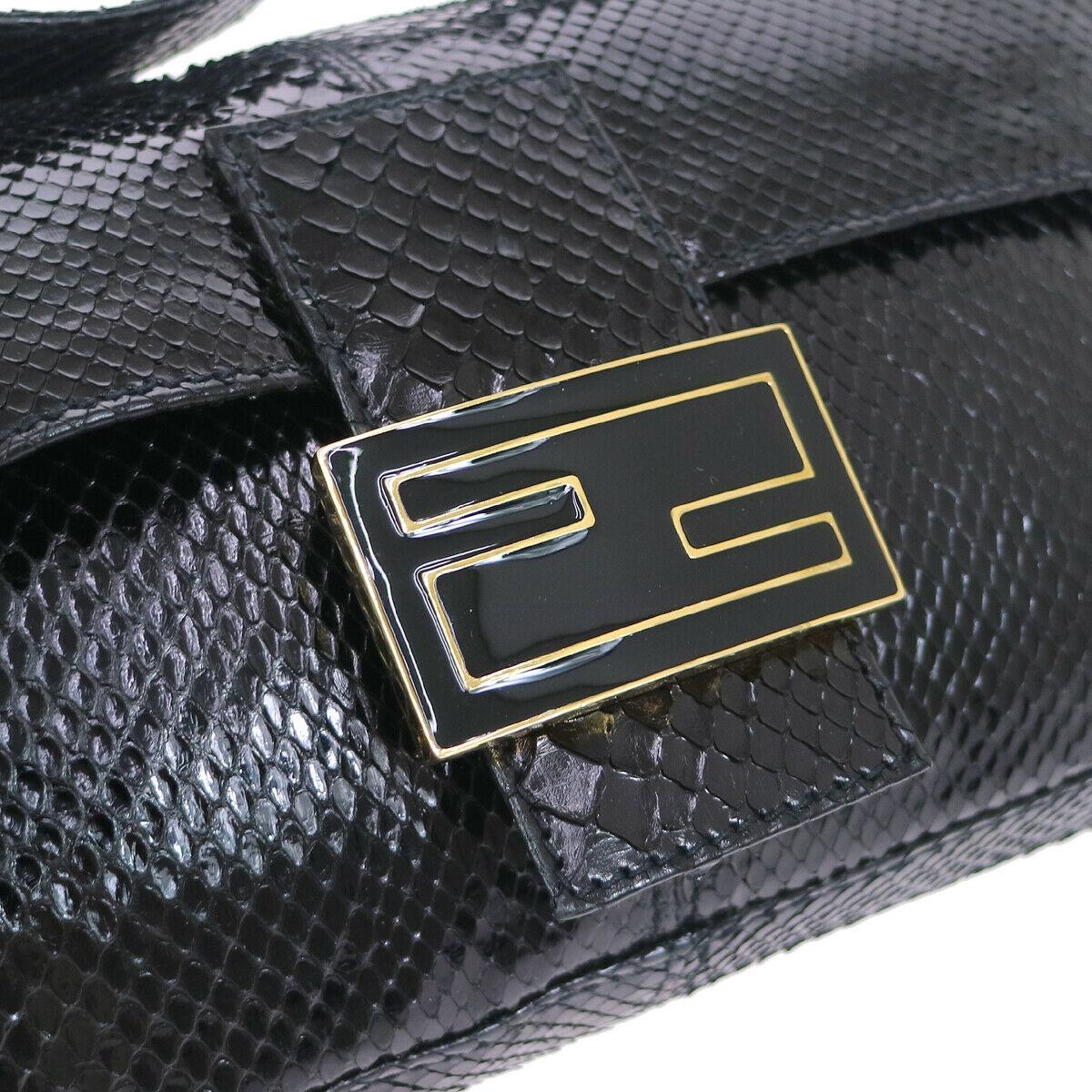 Fendi Black Snakeskin Charm Logo Top Handle Satchel Evening Flap Shoulder Bag In Good Condition In Chicago, IL