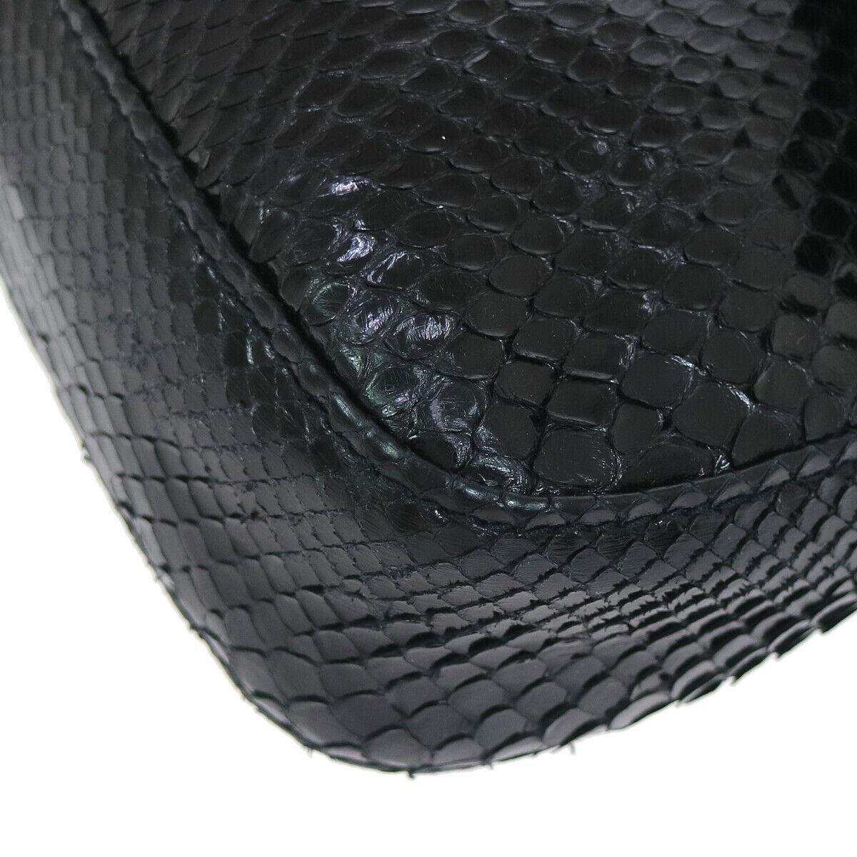 Women's Fendi Black Snakeskin Charm Logo Top Handle Satchel Evening Flap Shoulder Bag