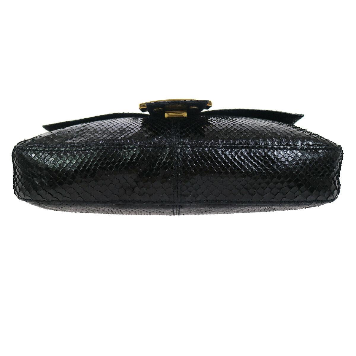 Fendi Black Snakeskin Charm Logo Top Handle Satchel Evening Flap Shoulder Bag 1