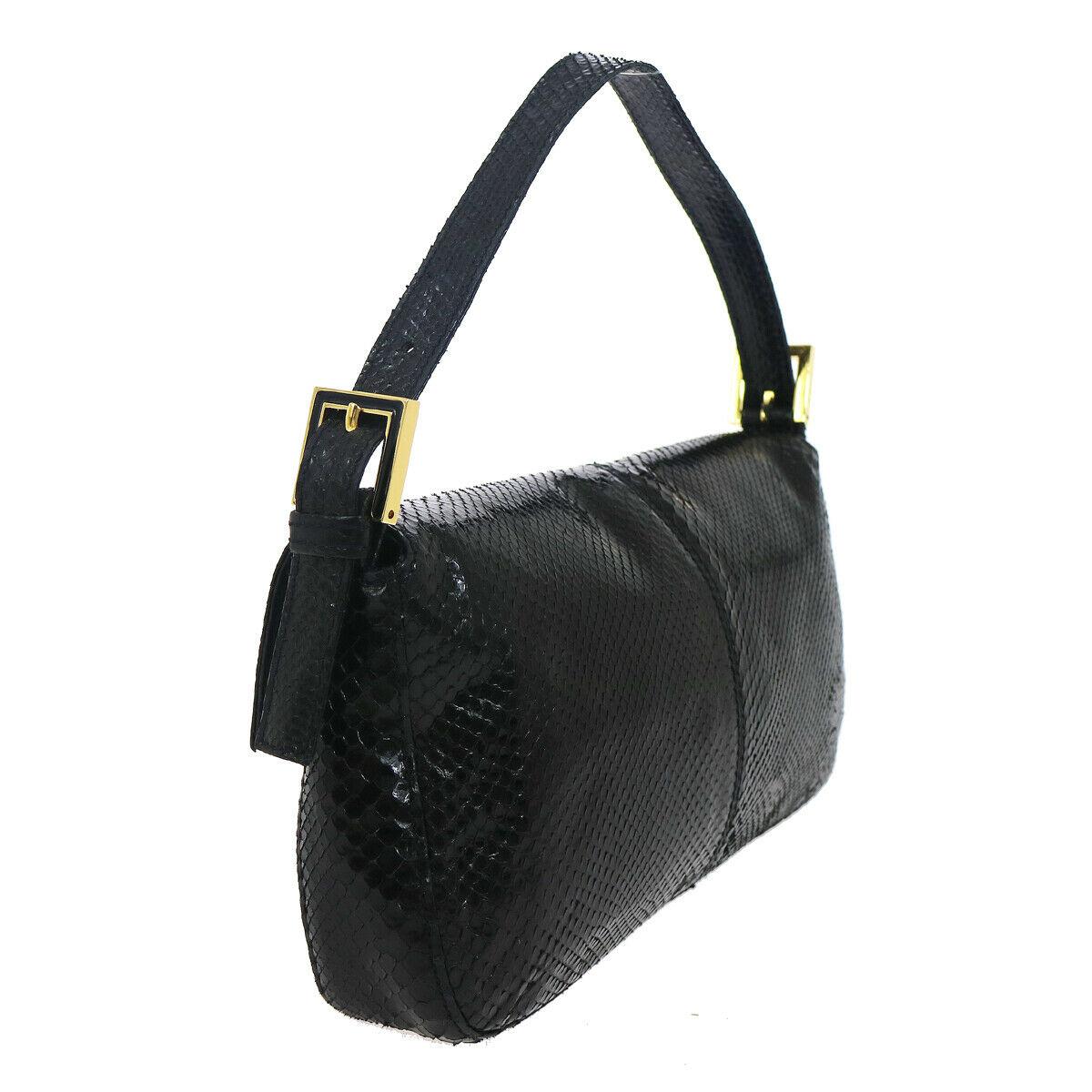 Fendi Black Snakeskin Charm Logo Top Handle Satchel Evening Flap Shoulder Bag 2