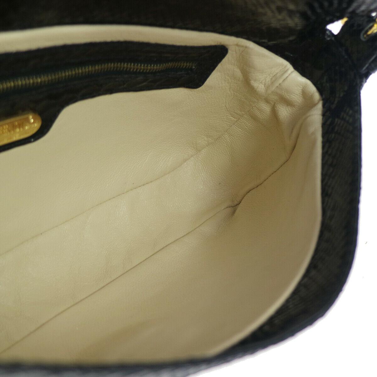 Fendi Black Snakeskin Charm Logo Top Handle Satchel Evening Flap Shoulder Bag 3
