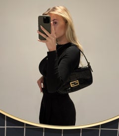 Fendi Black Snakeskin Leather Vintage Baguette Bag